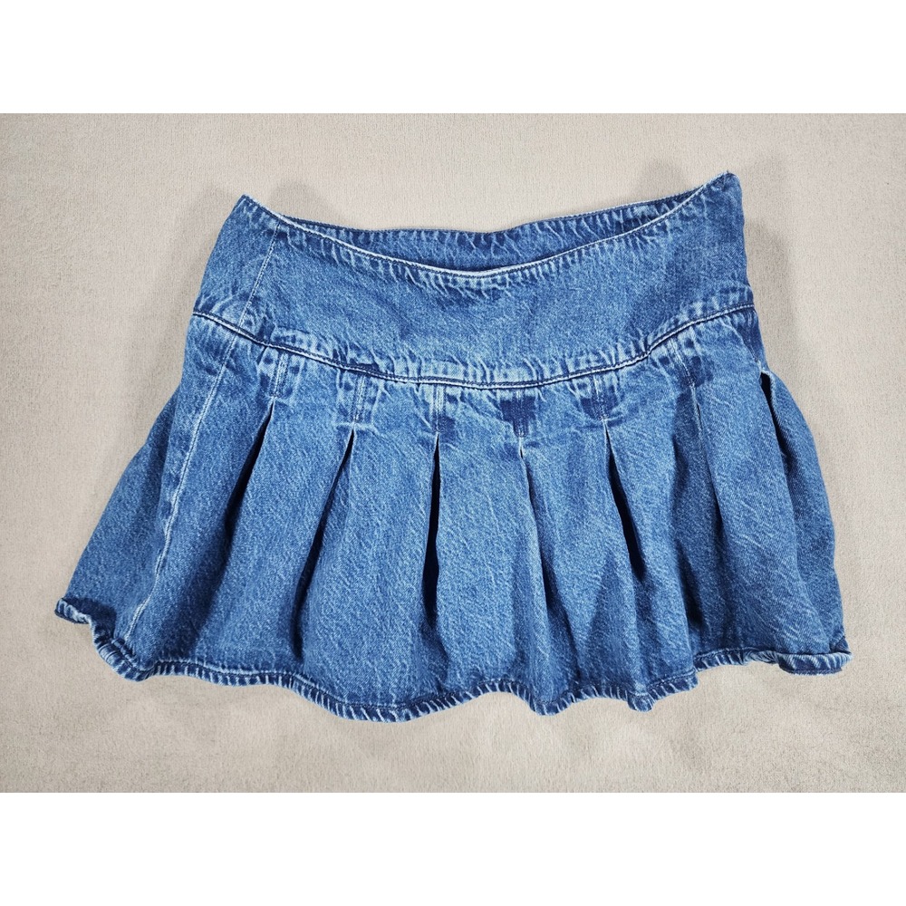 American Eagle Pleated Micro Mini Jean Skirt Skort Women's Size 0 High Rise
